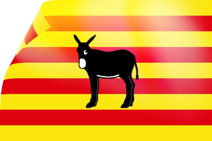Au pays catalan - drapeau catalan avec l'âne ou le burro catalan